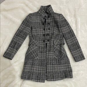 Zara Black and White Checkered Wool Coat